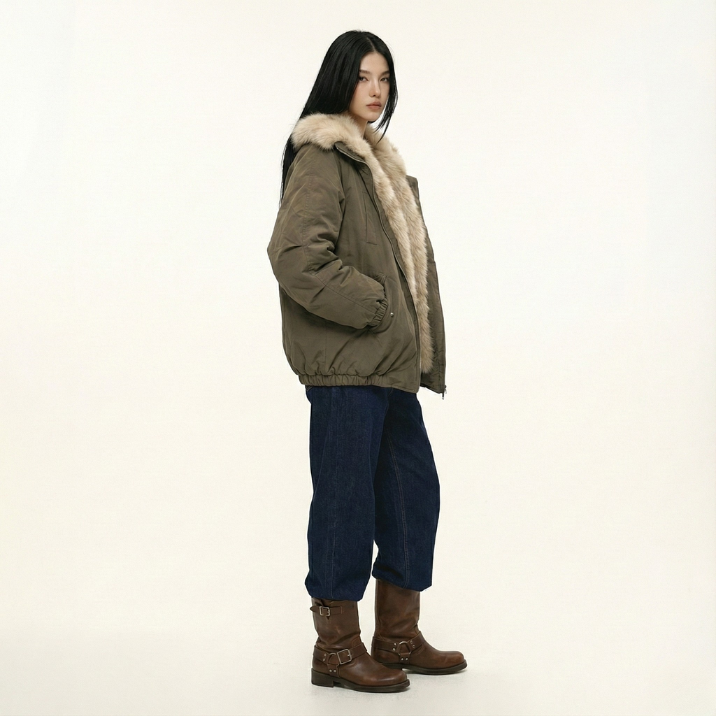 Nebula Veil Fur Bomber Jacket