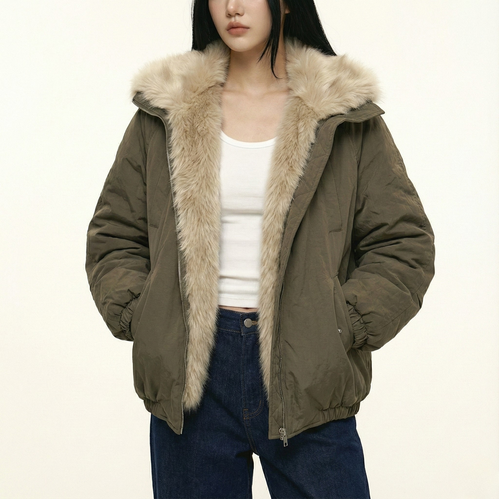 Nebula Veil Fur Bomber Jacket