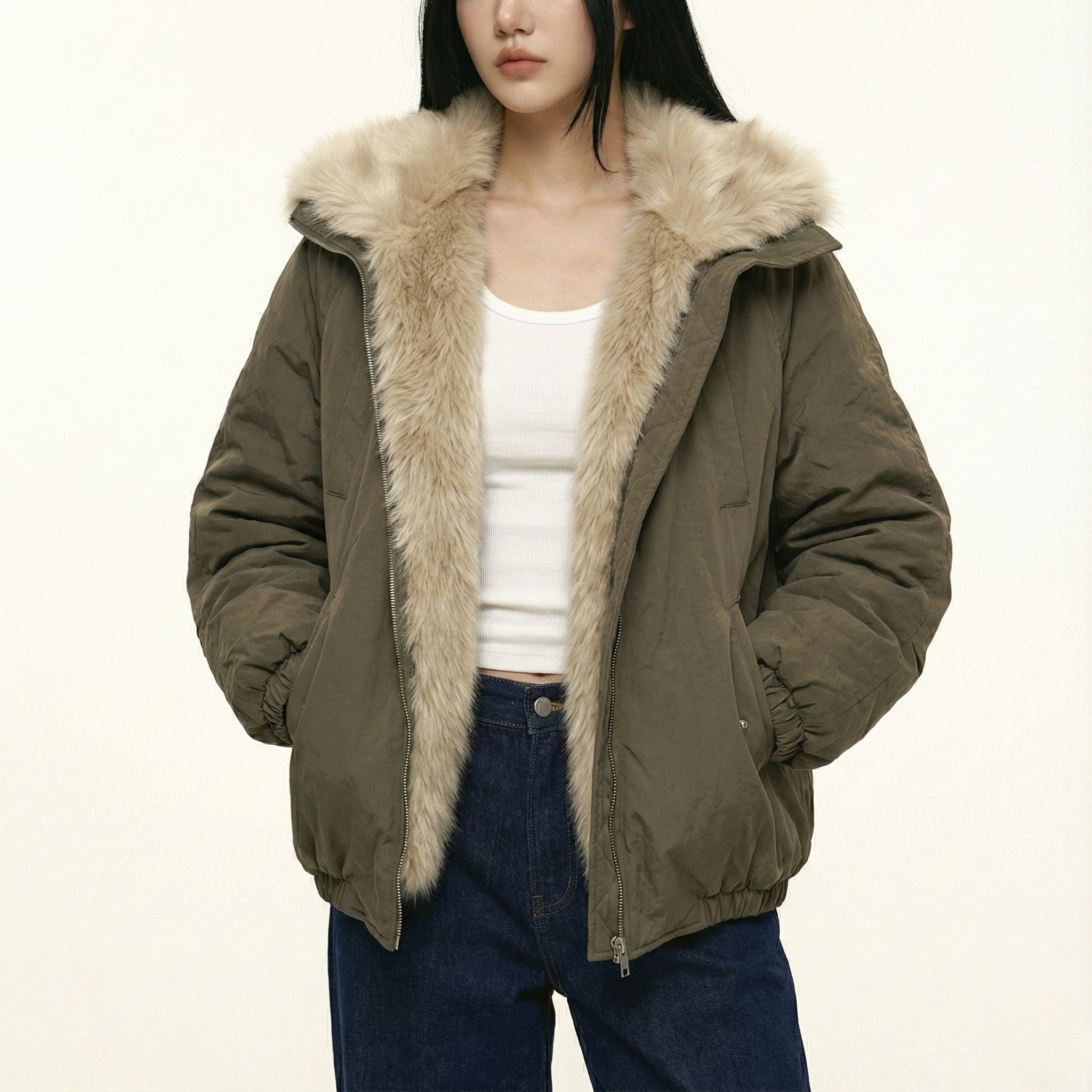 Nebula Veil Fur Bomber Jacket