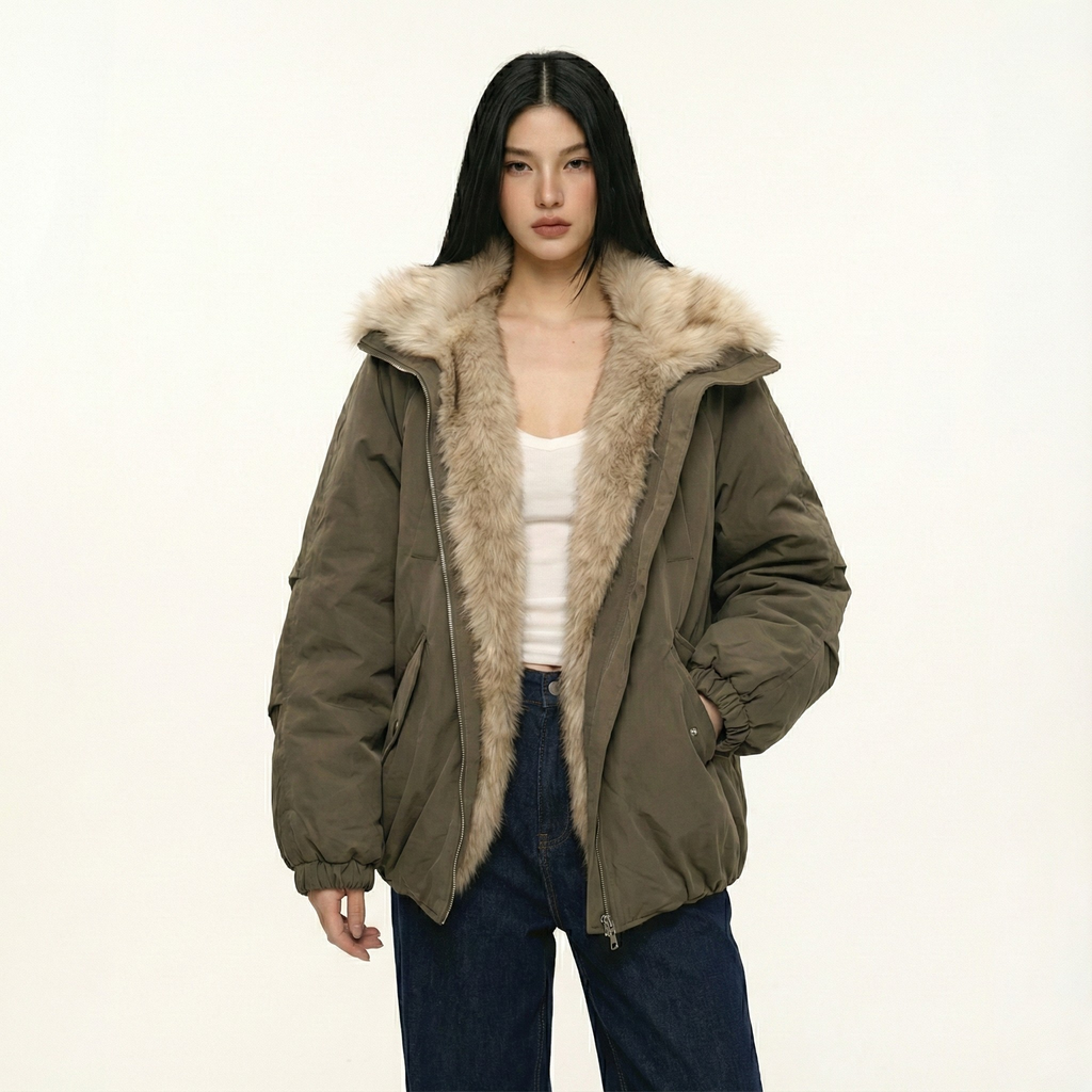 Nebula Veil Fur Bomber Jacket