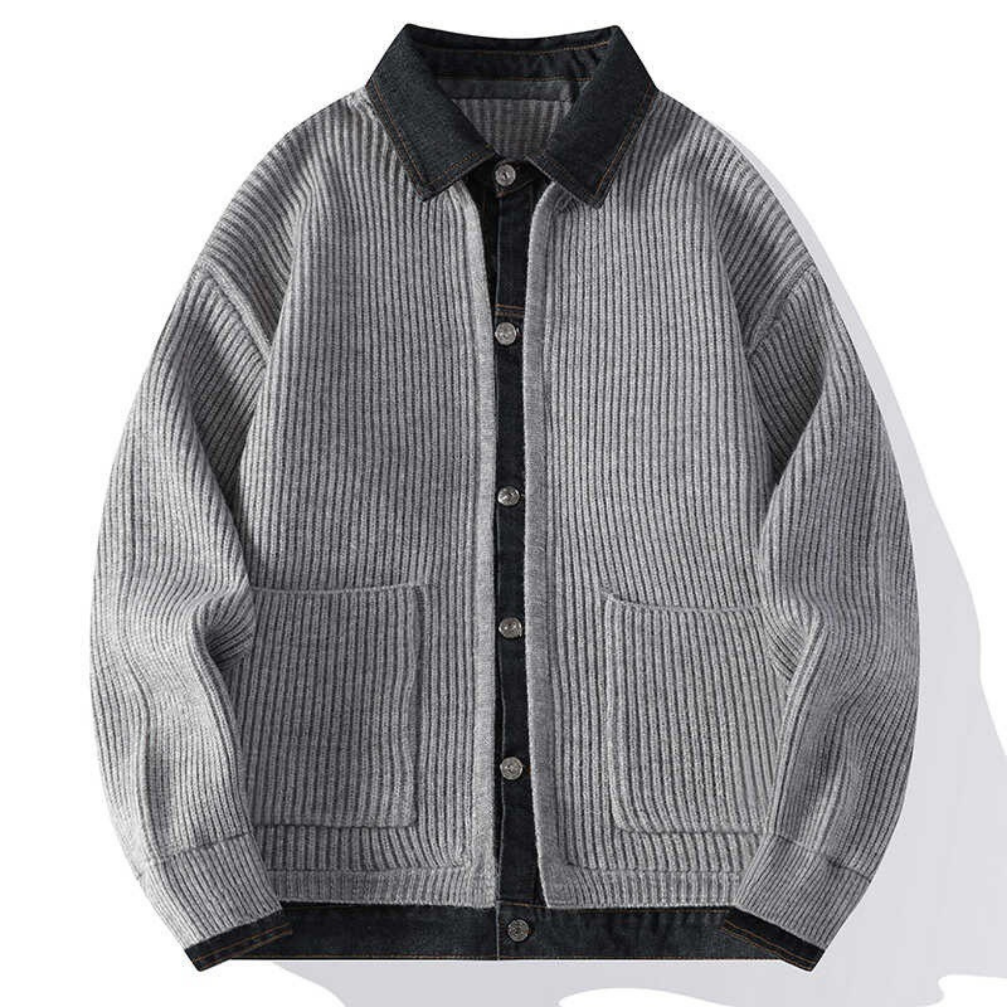 Atelier Denim Collared Wool Cardigan