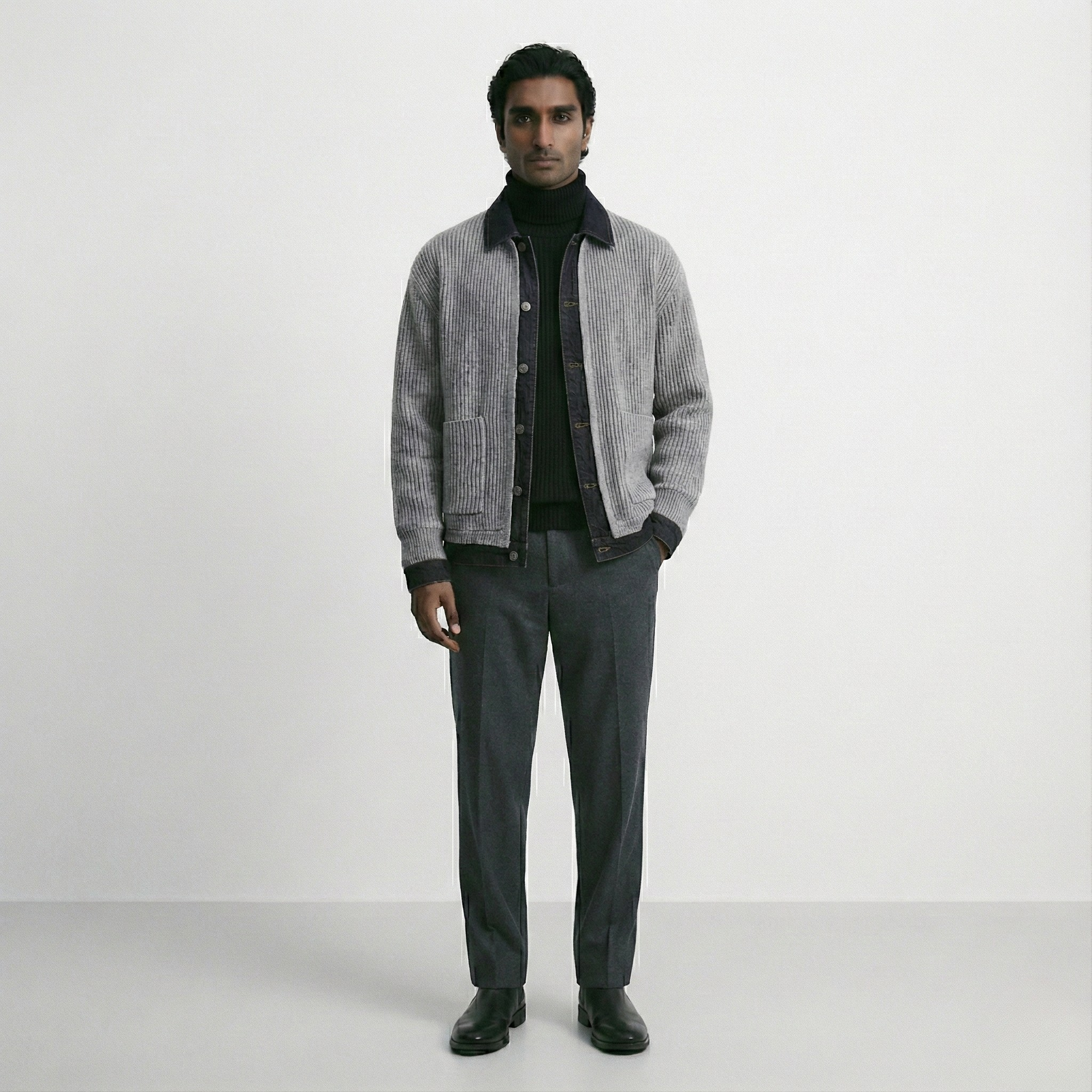 Atelier Denim Collared Wool Cardigan