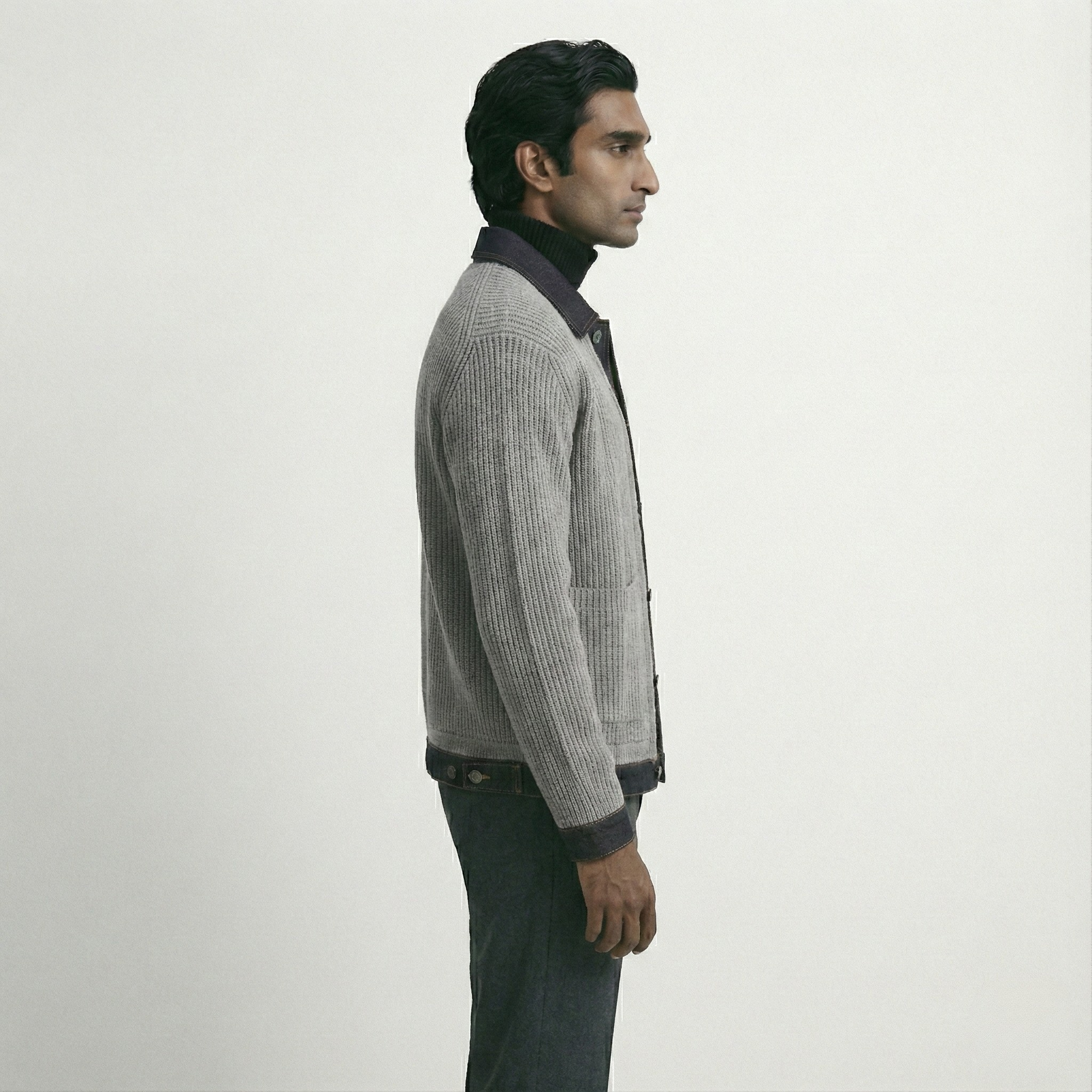 Atelier Denim Collared Wool Cardigan