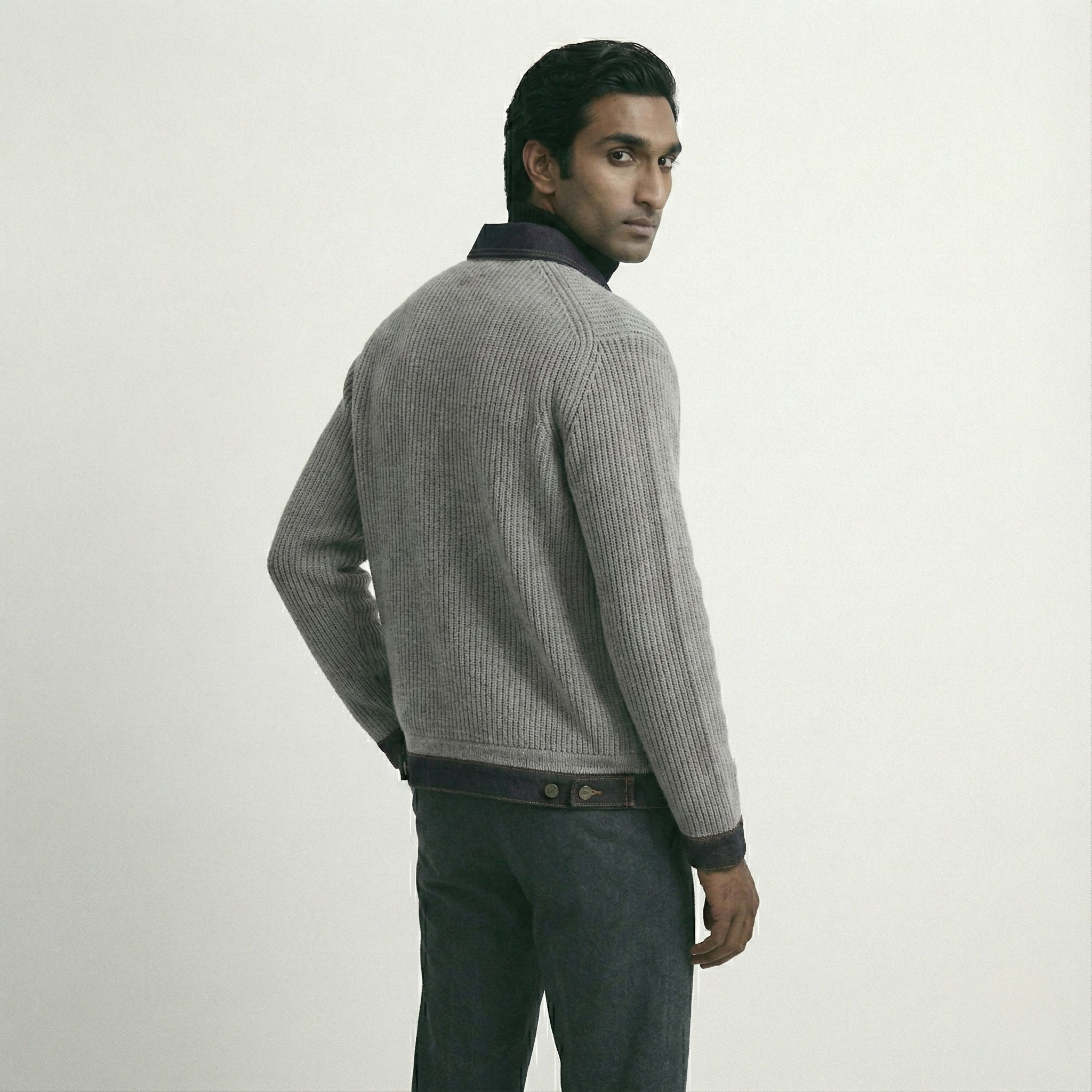 Atelier Denim Collared Wool Cardigan