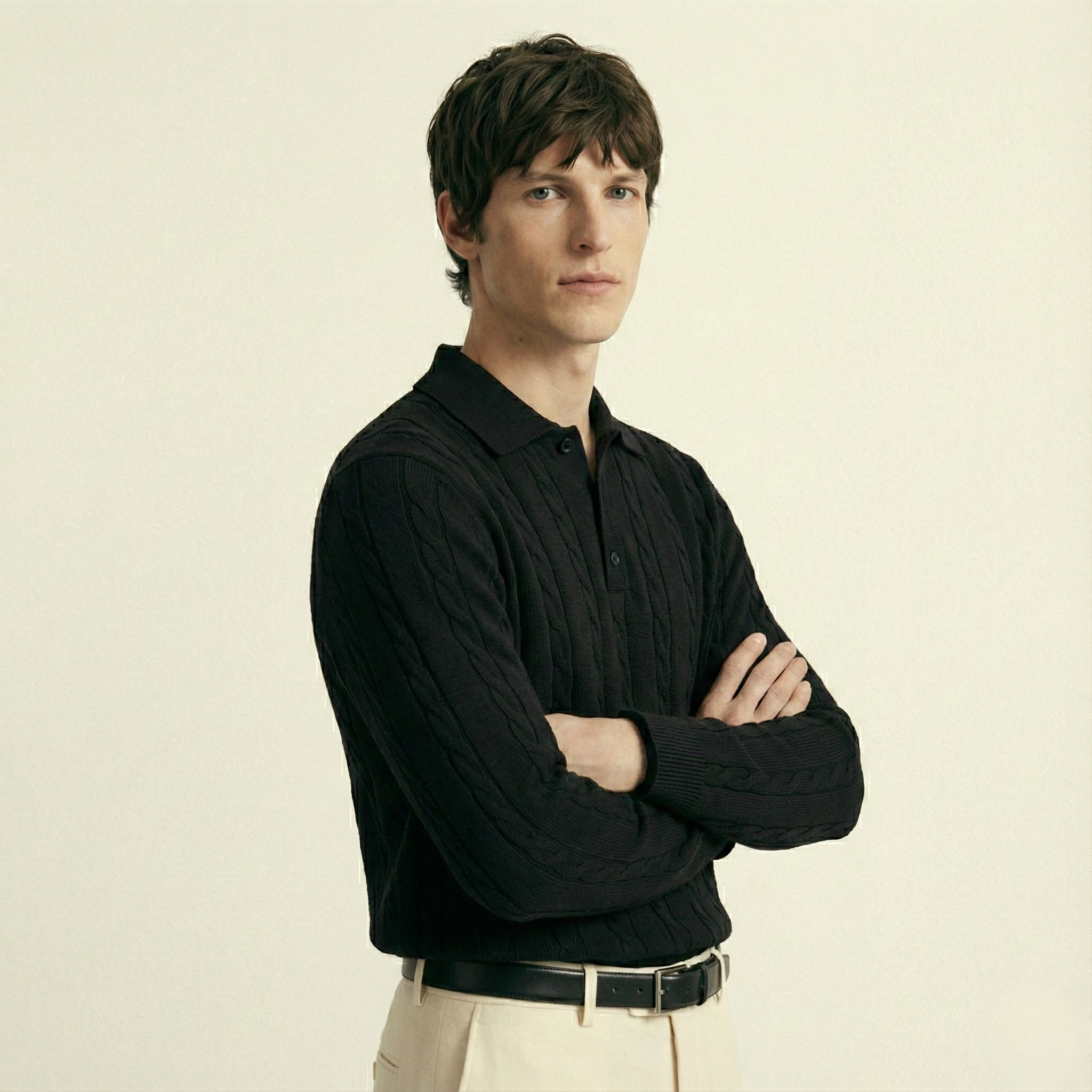 Heritage Cable Knitted Long Sleeve Polo