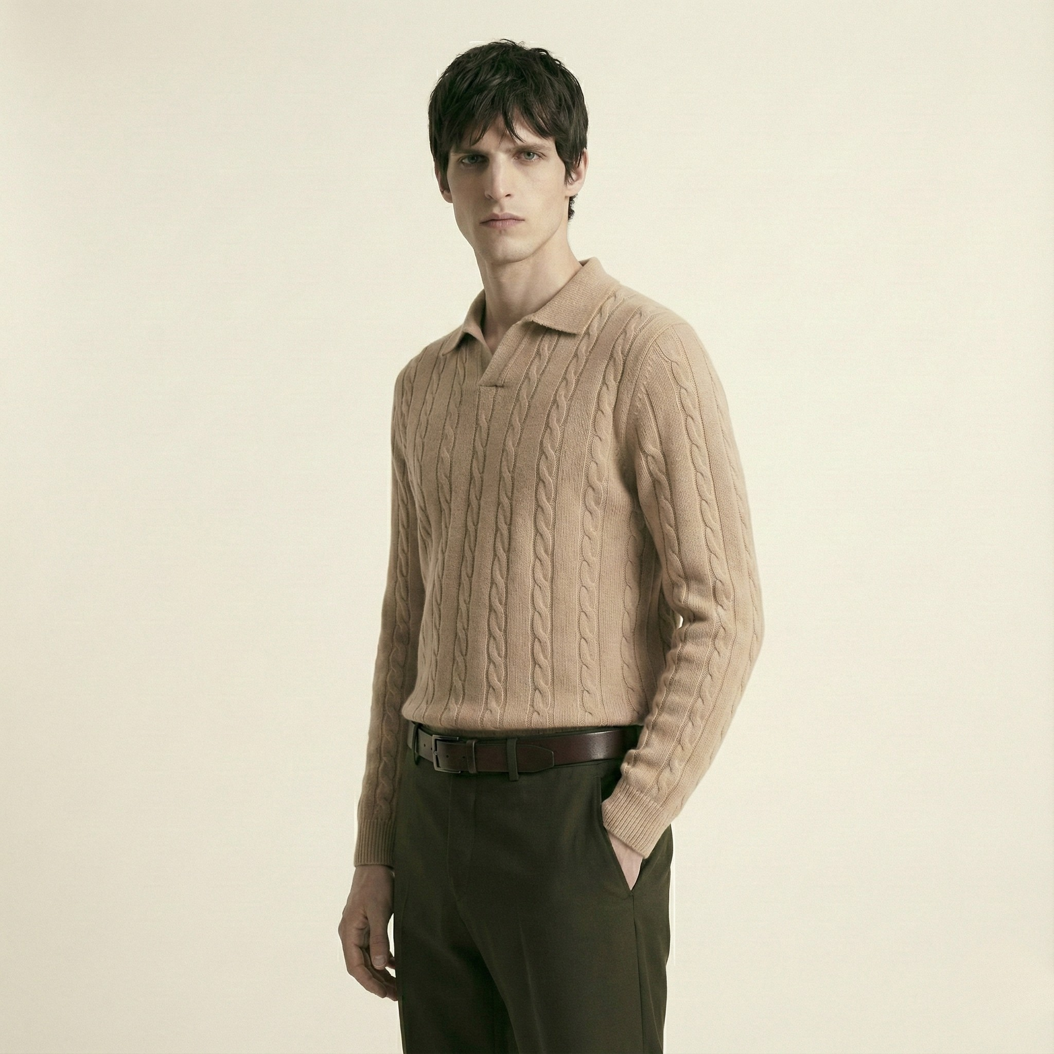 Heritage Cable Knitted Long Sleeve Polo