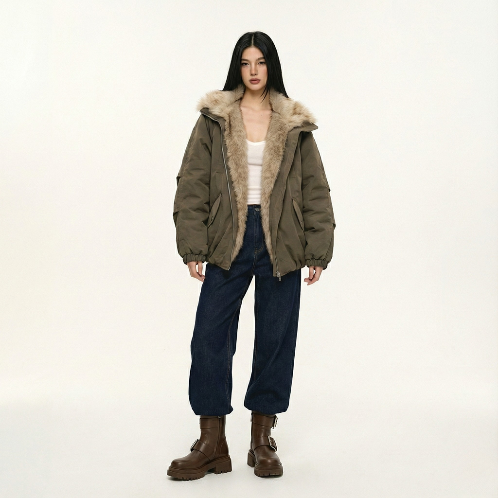 Nebula Veil Fur Bomber Jacket